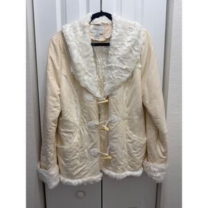 White House Black Market Cream Faux Suede‎ Fur Trim Toggle Jacket XL